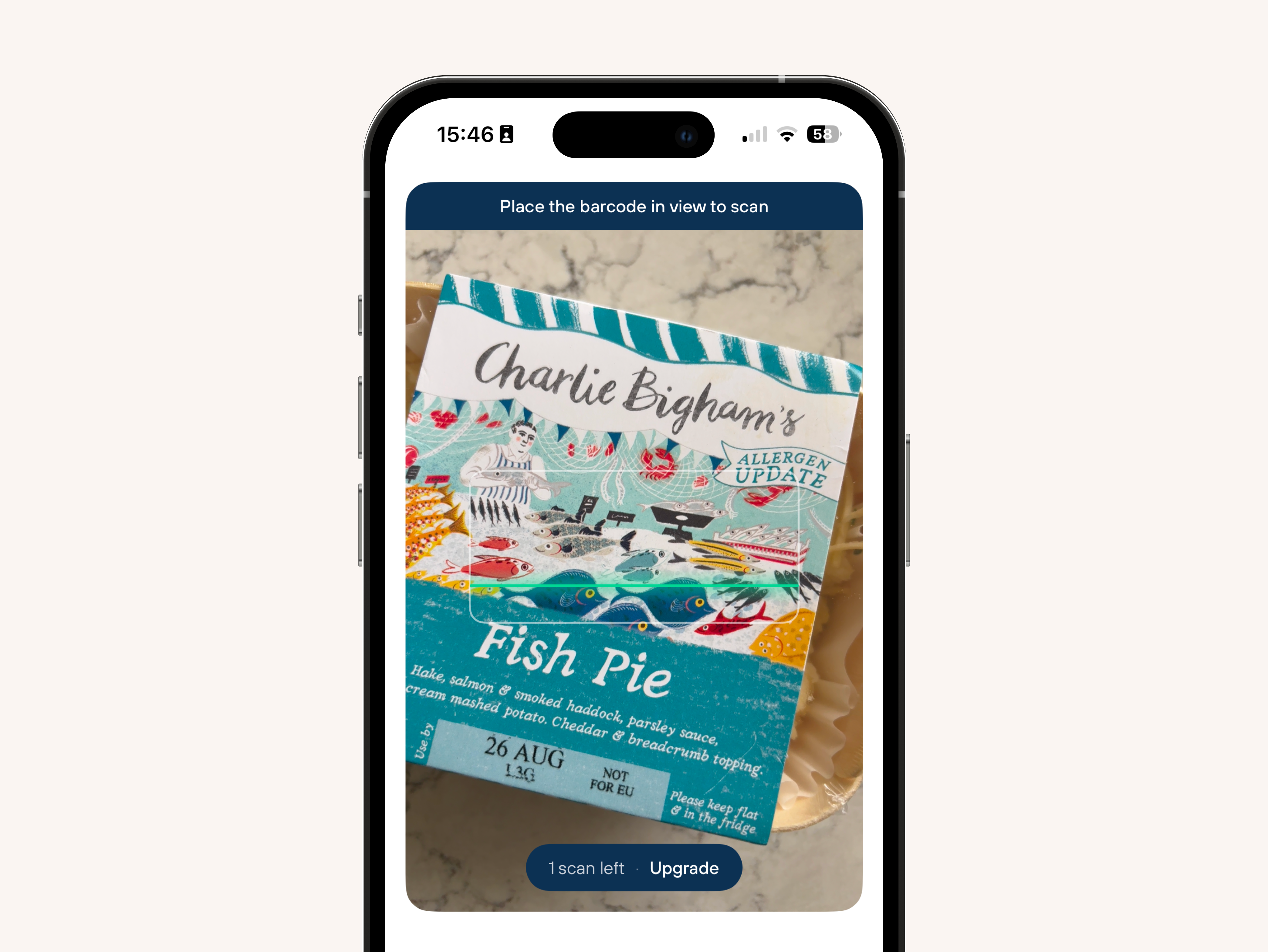Mune Guide scanning a product barcode in the aisle